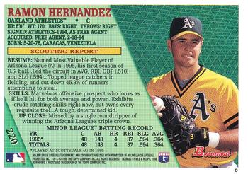 1996 Bowman - Foil #220 Ramon Hernandez Back