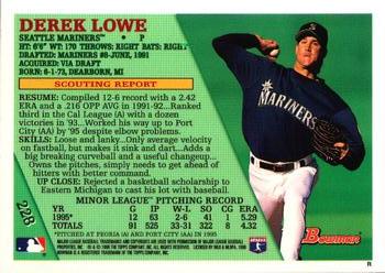 1996 Bowman - Foil #228 Derek Lowe Back