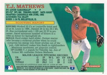 1996 Bowman - Foil #255 T.J. Mathews Back