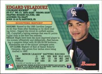 1996 Bowman - Foil #351 Edgard Velazquez Back