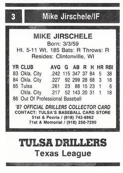 1987 Tulsa Drillers #3 Mike Jirschele Back