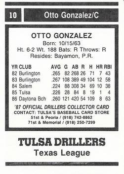 1987 Tulsa Drillers #10 Otto Gonzalez Back