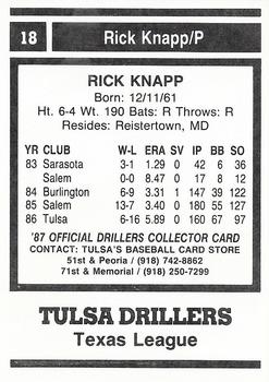 1987 Tulsa Drillers #18 Rick Knapp Back