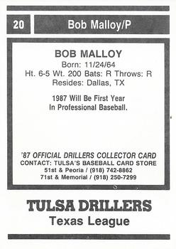 1987 Tulsa Drillers #20 Bob Malloy Back