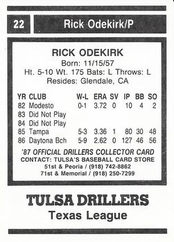 1987 Tulsa Drillers #22 Rick Odekirk Back