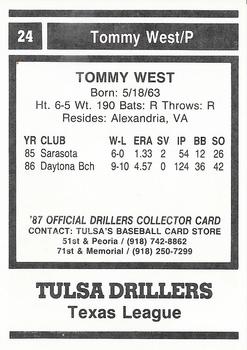 1987 Tulsa Drillers #24 Tommy West Back