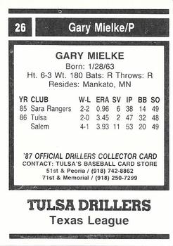 1987 Tulsa Drillers #26 Gary Mielke Back