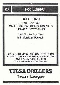 1987 Tulsa Drillers #28 Rod Lung Back