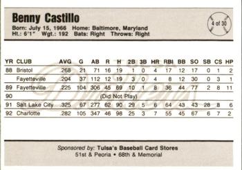1993 Tulsa Drillers #4 Benny Castillo Back