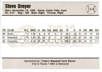 1993 Tulsa Drillers #7 Steve Dreyer Back