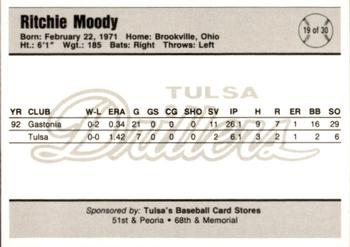 1993 Tulsa Drillers #19 Ritchie Moody Back