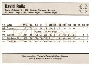 1993 Tulsa Drillers #24 David Rolls Back