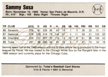 1993 Tulsa Drillers #30 Sammy Sosa Back