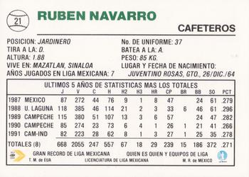 1992 Liga Mexicana de Beisbol #21 Ruben Navarro Back