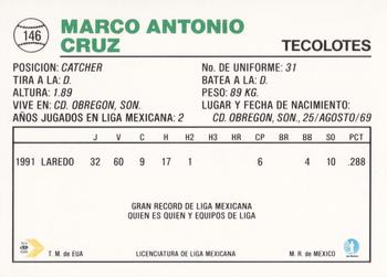 1992 Liga Mexicana de Beisbol #146 Marco Antonio Cruz Back