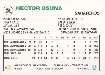 1992 Liga Mexicana de Beisbol #150 Hector Osuna Back