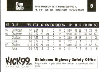 1998 Tulsa Drillers #9 Dan Kolb Back