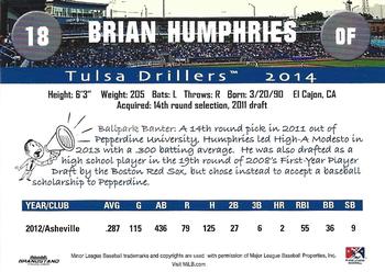 2014 Grandstand Tulsa Drillers #NNO Brian Humphries Back