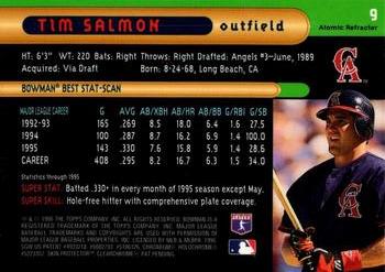 1996 Bowman's Best - Atomic Refractors #9 Tim Salmon Back