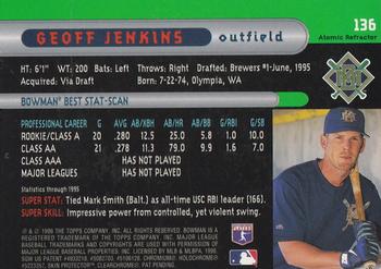 1996 Bowman's Best - Atomic Refractors #136 Geoff Jenkins Back