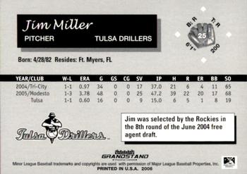 2006 Grandstand Tulsa Drillers #3 Jim Miller Back