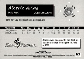 2006 Grandstand Tulsa Drillers #4 Alberto Arias Back