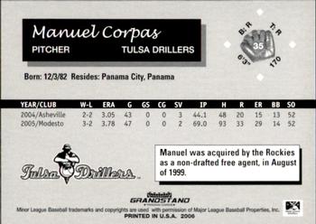 2006 Grandstand Tulsa Drillers #5 Manuel Corpas Back