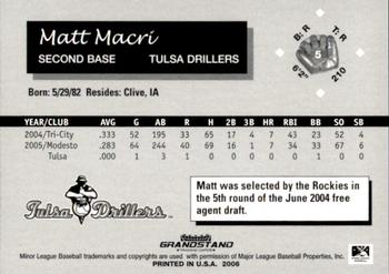 2006 Grandstand Tulsa Drillers #6 Matt Macri Back