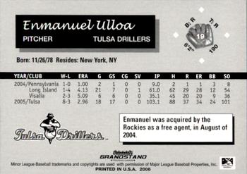 2006 Grandstand Tulsa Drillers #8 Enmanuel Ulloa Back