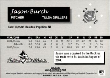 2006 Grandstand Tulsa Drillers #9 Jason Burch Back