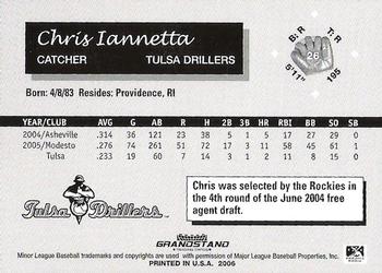2006 Grandstand Tulsa Drillers #10 Chris Iannetta Back