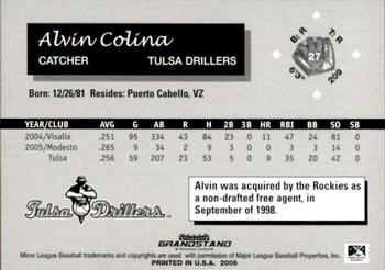 2006 Grandstand Tulsa Drillers #16 Alvin Colina Back