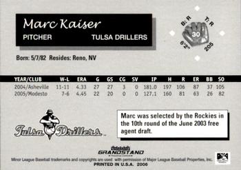 2006 Grandstand Tulsa Drillers #17 Marc Kaiser Back