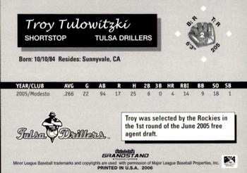 2006 Grandstand Tulsa Drillers #18 Troy Tulowitzki Back