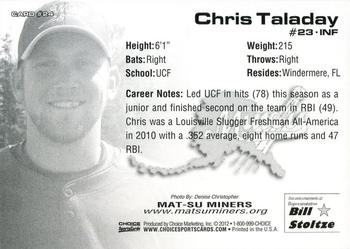2012 Choice Mat-Su Miners #24 Chris Taladay Back