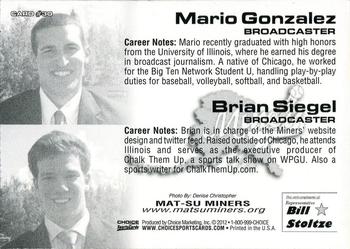 2012 Choice Mat-Su Miners #30 Mario Gonzalez / Brian Siegel Back
