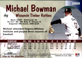 2009 Grandstand Wisconsin Timber Rattlers #NNO Michael Bowman Back