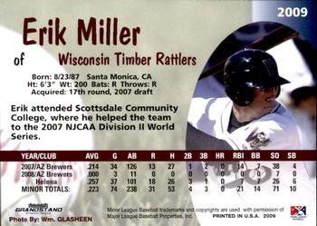 2009 Grandstand Wisconsin Timber Rattlers #NNO Erik Miller Back