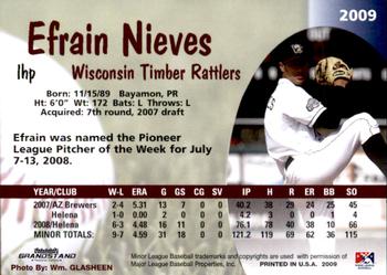 2009 Grandstand Wisconsin Timber Rattlers #NNO Efrain Nieves Back