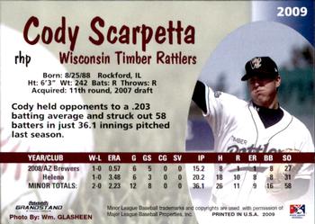 2009 Grandstand Wisconsin Timber Rattlers #NNO Cody Scarpetta Back