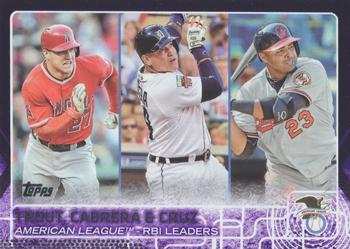 2015 Topps - Purple #98 American League RBI Leaders (Mike Trout / Miguel Cabrera / Nelson Cruz) Front
