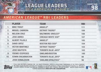 2015 Topps - Purple #98 American League RBI Leaders (Mike Trout / Miguel Cabrera / Nelson Cruz) Back