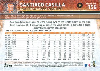 2015 Topps - Purple #156 Santiago Casilla Back