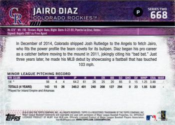 2015 Topps - Purple #668 Jairo Diaz Back