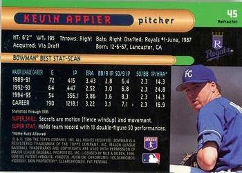 1996 Bowman's Best - Refractors #45 Kevin Appier Back