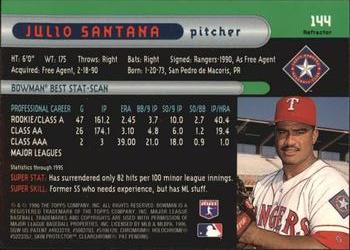 1996 Bowman's Best - Refractors #144 Julio Santana Back