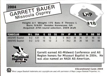 2004 Grandstand Missoula Osprey #NNO Garrett Bauer Back