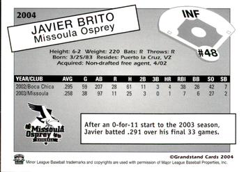 2004 Grandstand Missoula Osprey #NNO Javier Brito Back