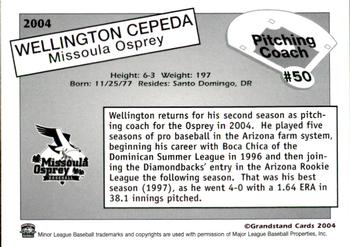 2004 Grandstand Missoula Osprey #NNO Wellington Cepeda Back