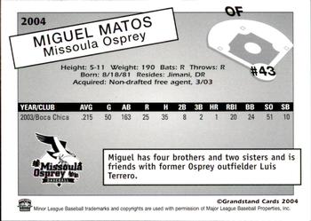 2004 Grandstand Missoula Osprey #NNO Miguel Matos Back